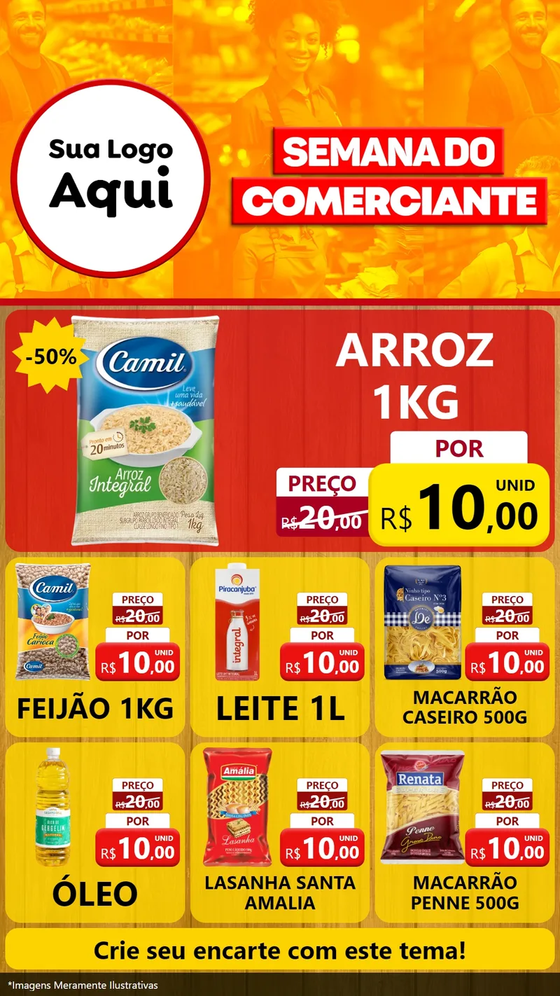 Modelo de Rede Social para Stories com o tema Semana do Comerciante para Supermercado