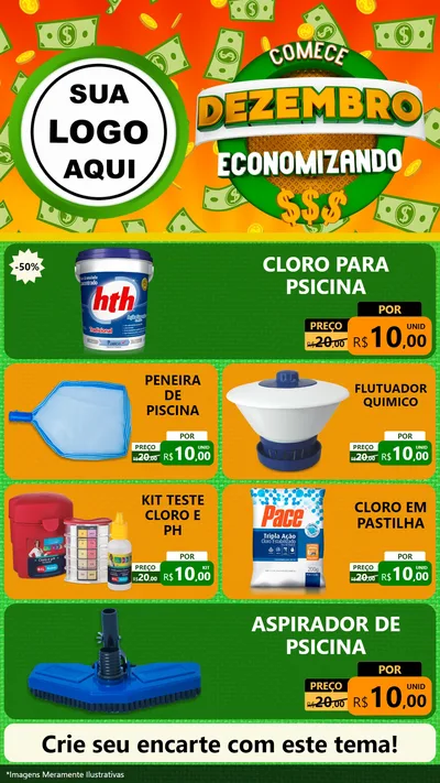 Modelo de TV para TV Vertical com o tema Comece Dezembro Economizando para Produtos para Piscina