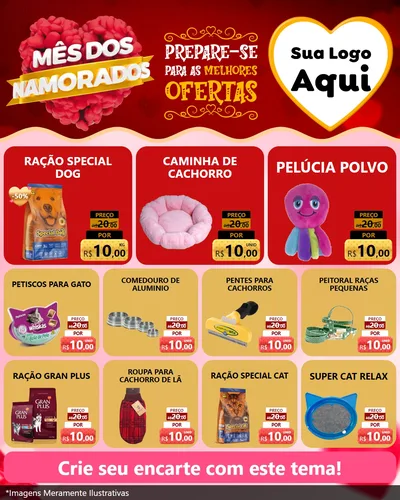 Modelo de Rede Social para Feed Instagram com o tema Mês dos Namorados para Pet Shop