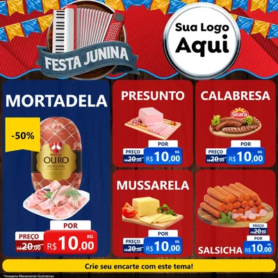Modelo de Rede Social para Feed Facebook com o tema Festa Junina para Frios e Laticínios