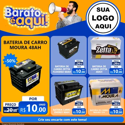 Modelo de Rede Social para Feed Facebook com o tema Barato é aqui para Baterias Elétricas