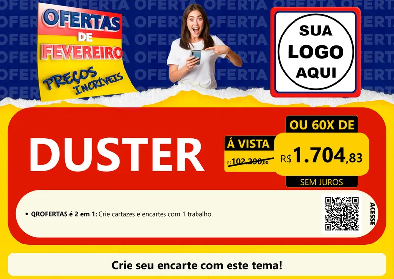 Modelo de Cartaz para Cartaz A4 Horizontal com o tema Ofertas de Fevereiro - Preços Incríveis para Concessionaria de Carros