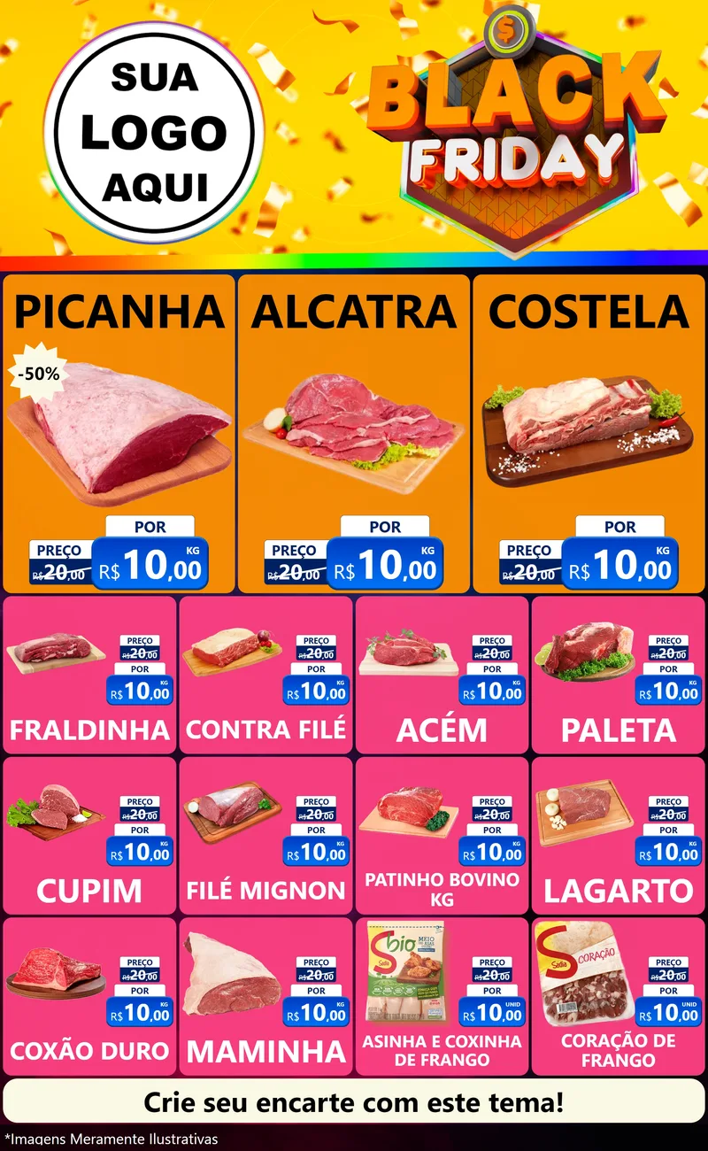 Modelo de Encarte para Encarte Grande com o tema Black Friday para Açougue