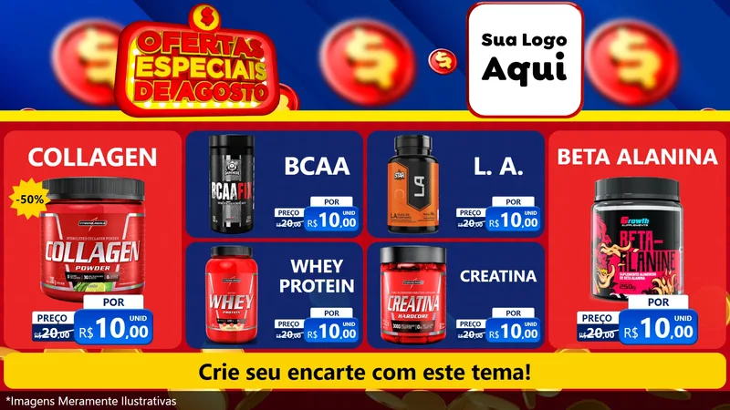 Modelo de TV para TV Horizontal com o tema Ofertas Especiais de Agosto para Suplementos alimentares