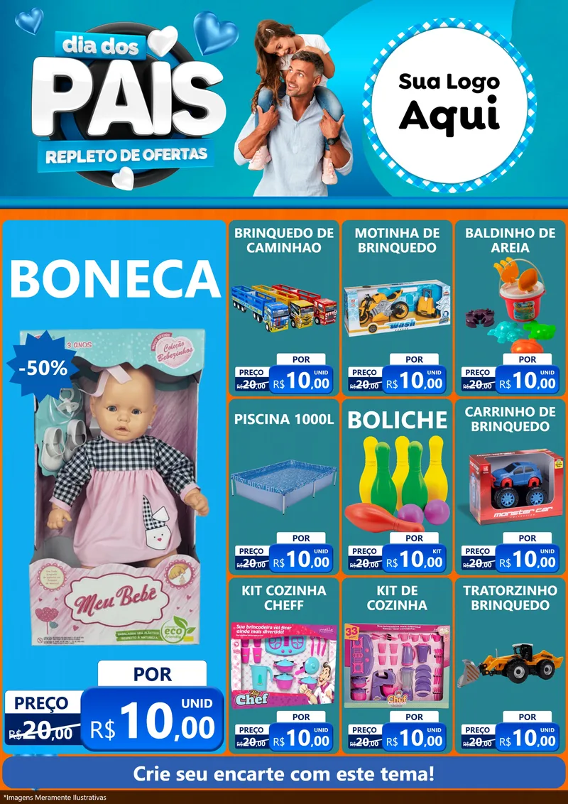 Modelo de Encarte para Encarte A4 Vertical com o tema Dia Dos Pais Repleto de Ofertas para Brinquedos