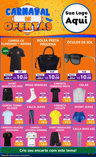 Modelo de Encarte para Encarte Grande com o tema Carnaval de Ofertas para Roupas e acessórios