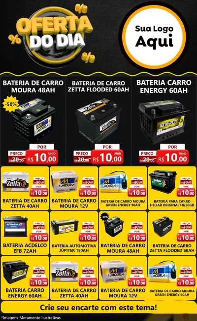Modelo de Encarte para Encarte Grande com o tema Oferta Do Dia para Baterias Elétricas
