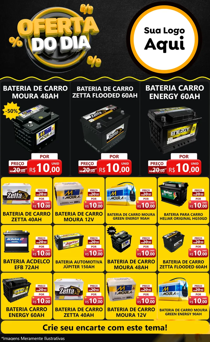 Modelo de Encarte para Encarte Grande com o tema Oferta Do Dia para Baterias Elétricas