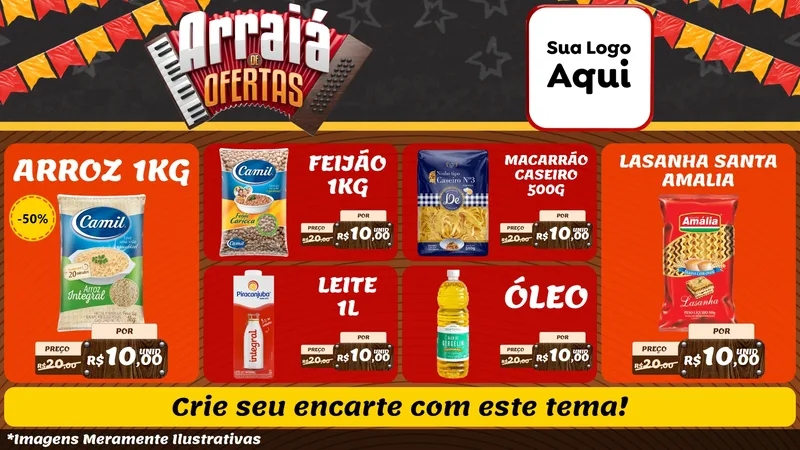 Modelo de TV para TV Horizontal com o tema Arraiá de Ofertas - Junina para Supermercado