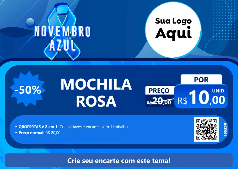 Modelo de Cartaz para Cartaz A4 Horizontal com o tema Novembro Azul para Papelaria