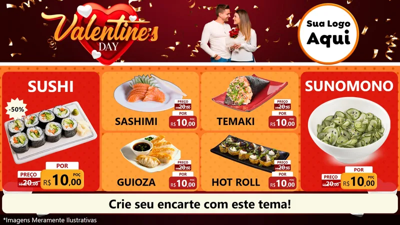 Modelo de TV para TV Horizontal com o tema Valentine's Day para Comida japonesa