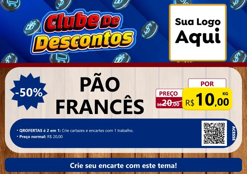 Modelo de Cartaz para Cartaz A4 Horizontal com o tema Clube de Descontos para Padaria