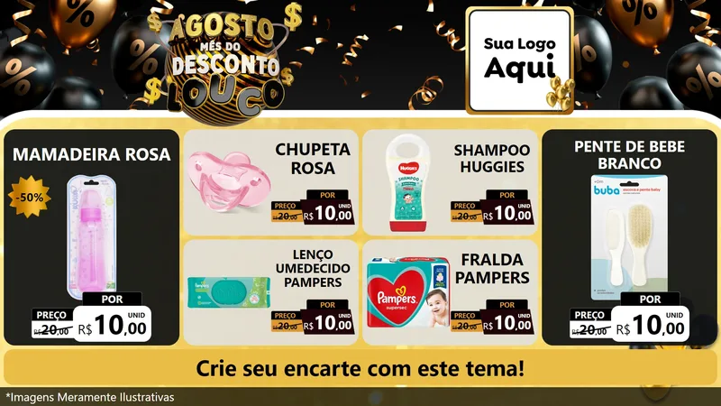 Modelo de TV para TV Horizontal com o tema Agosto Mês do Desconto Louco para Bebês