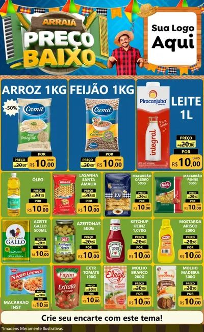 Modelo de Encarte para Encarte Grande com o tema Arraiá de Preço Baixo - Junina para Supermercado