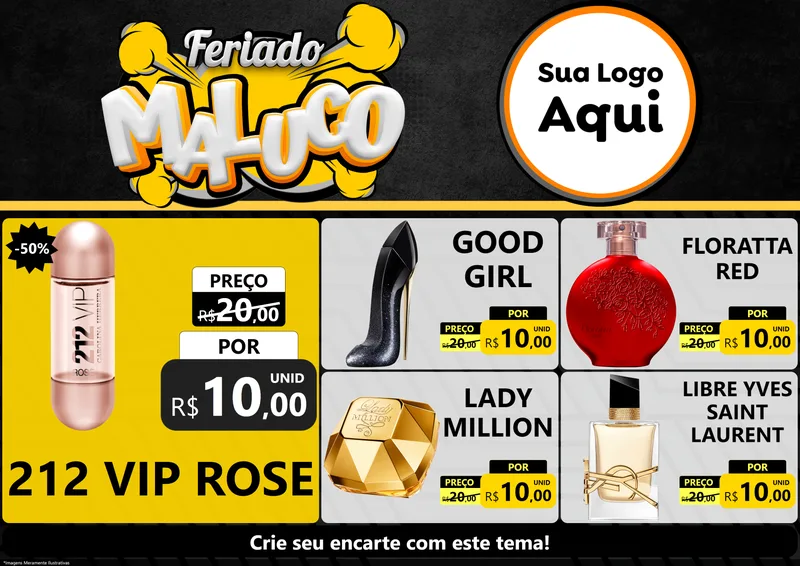 Modelo de Encarte para Encarte A4 Horizontal com o tema Feriado Maluco para Perfumes