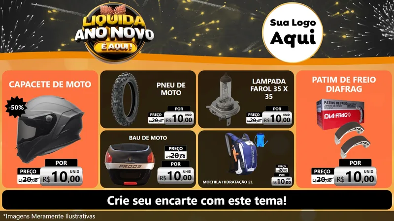 Modelo de TV para TV Horizontal com o tema Liquida Ano Novo É Aqui! para Moto peças