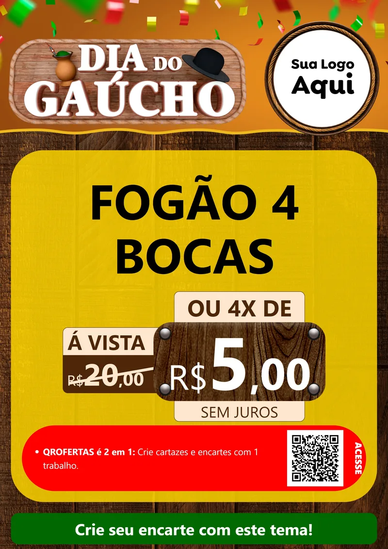 Modelo de Cartaz para Cartaz A4 Vertical com o tema Dia do Gaúcho para Móveis e Eletro