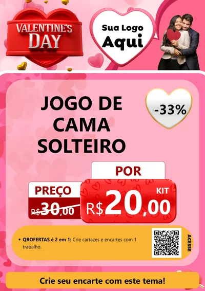 Modelo de Cartaz para Cartaz A4 Vertical com o tema Valentine's Day para Cama, Mesa e Banho