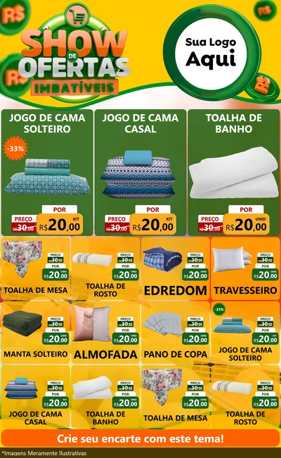 Modelo de Encarte para Encarte Grande com o tema Show de Ofertas Imbatíveis para Cama, Mesa e Banho