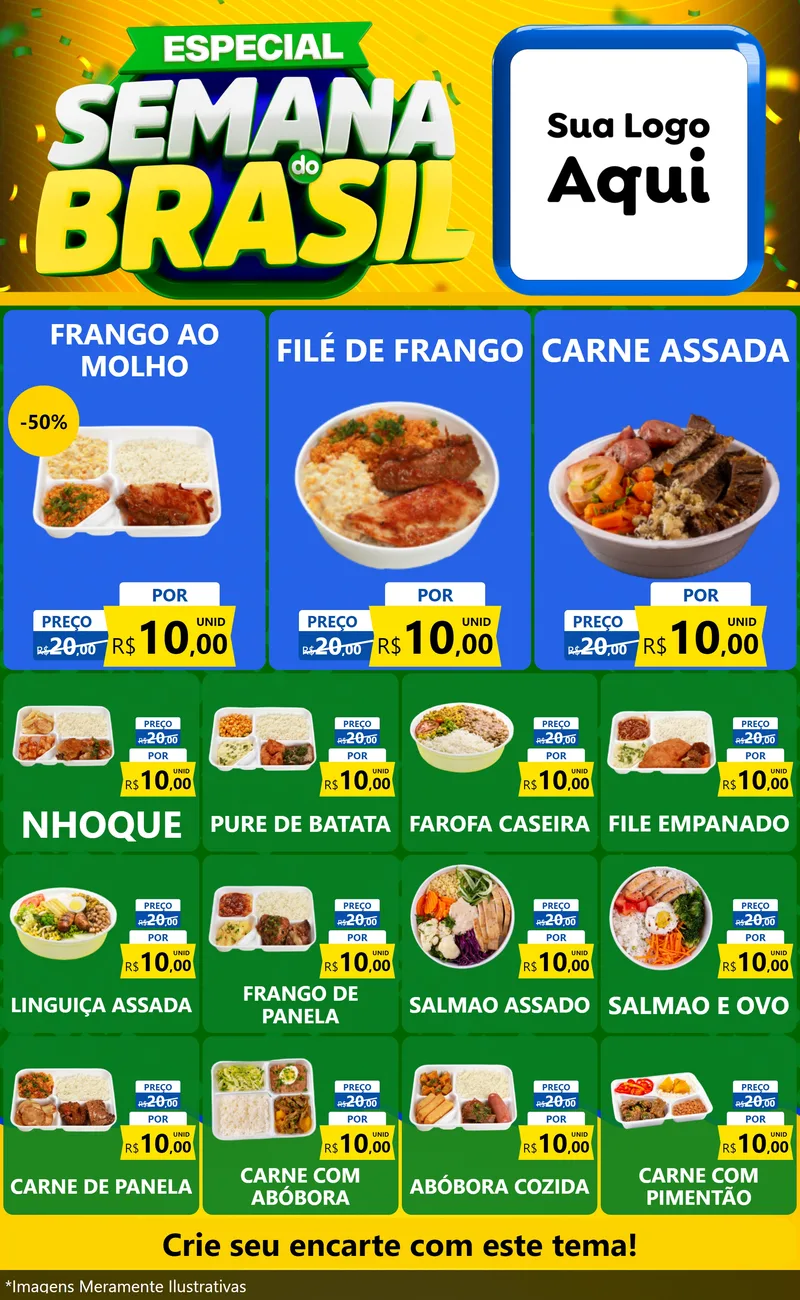 Modelo de Encarte para Encarte Grande com o tema Especial Semana do Brasil para Restaurante