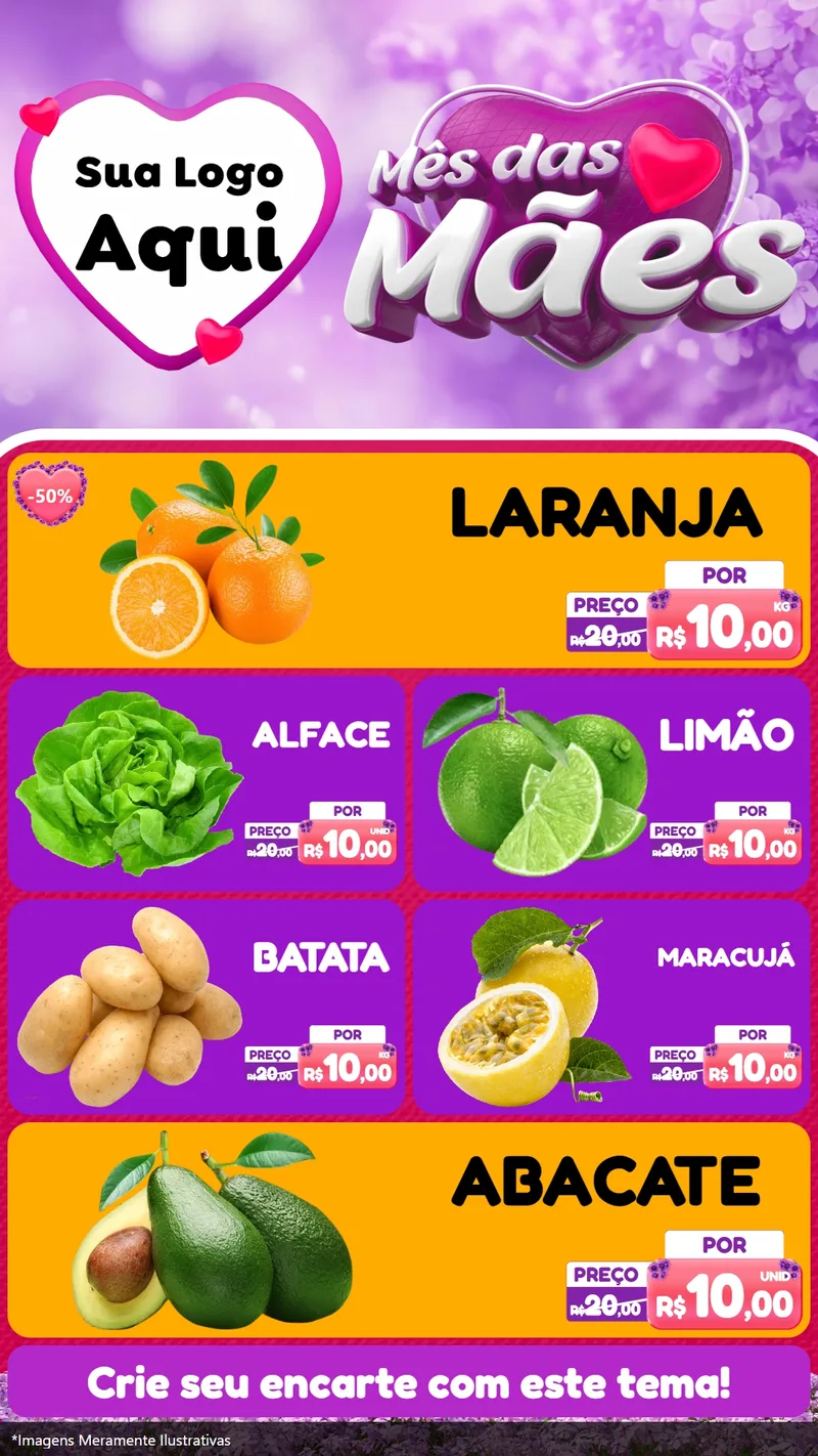 Modelo de TV para TV Vertical com o tema Mês das Mães para Hortifrúti