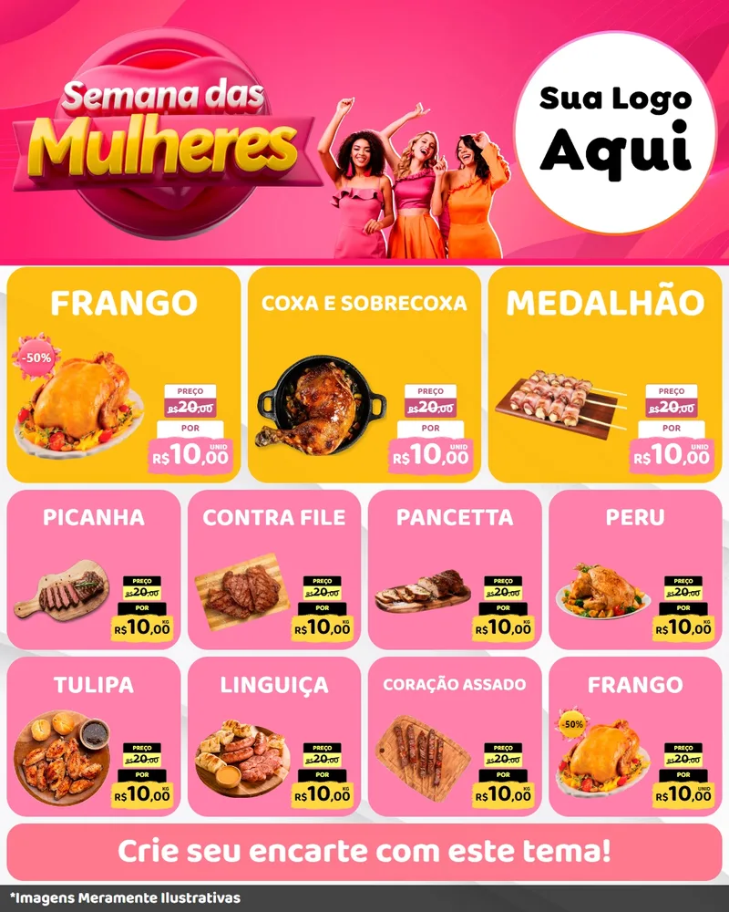 Modelo de Rede Social para Feed Instagram com o tema Semana das Mulheres para Assados