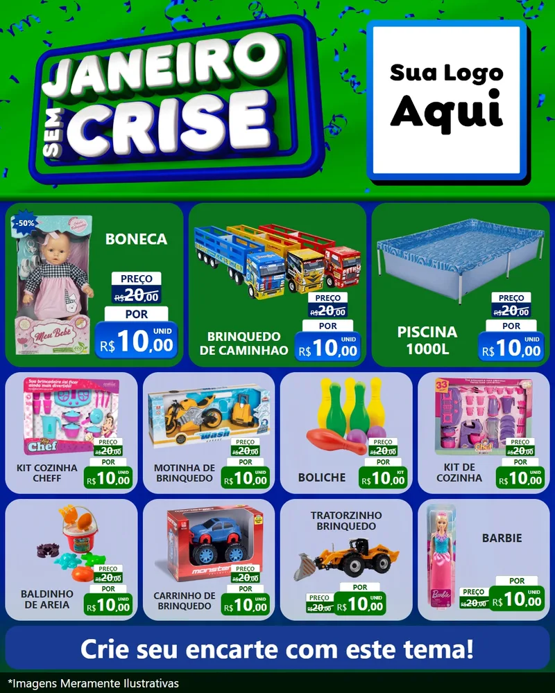Modelo de Rede Social para Feed Instagram com o tema Janeiro Sem Crise para Brinquedos