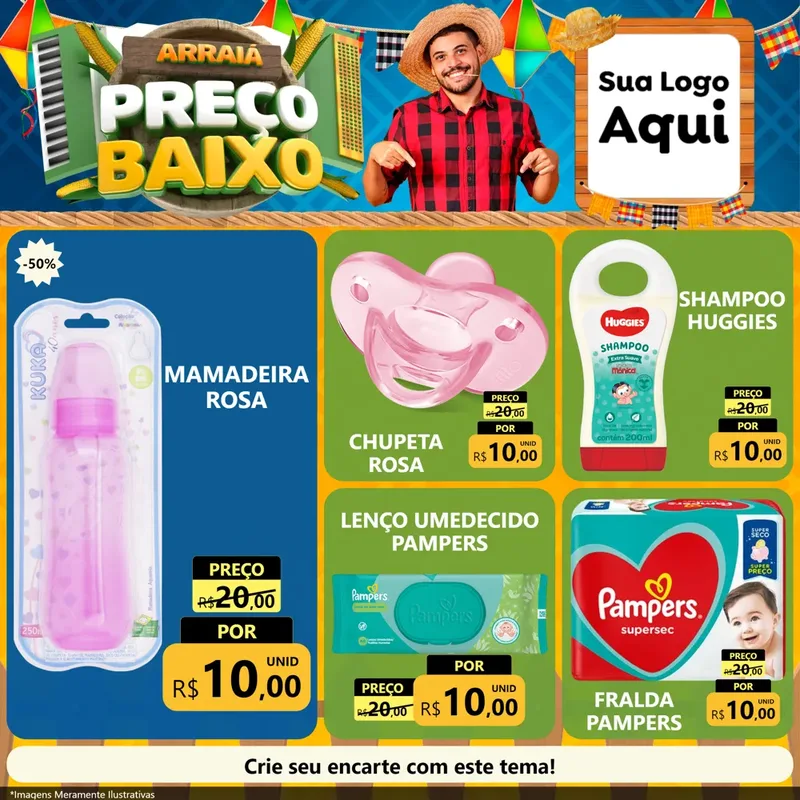 Modelo de Rede Social para Feed Facebook com o tema Arraiá de Preço Baixo - Junina para Bebês
