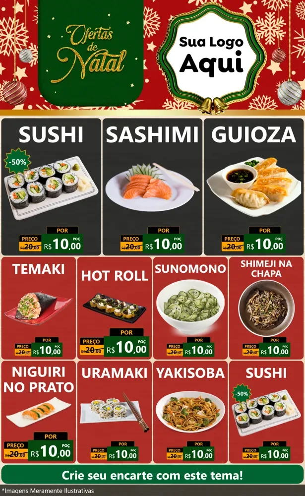 Modelo de Encarte para Encarte Grande com o tema Natal de Ofertas para Comida japonesa