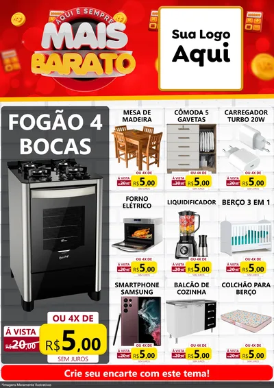Modelo de Encarte para Encarte A4 Vertical com o tema Mais Barato para Móveis e Eletro