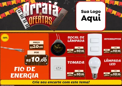 Modelo de Encarte para Encarte A4 Horizontal com o tema Arraiá de Ofertas - Junina para Materiais Elétricos