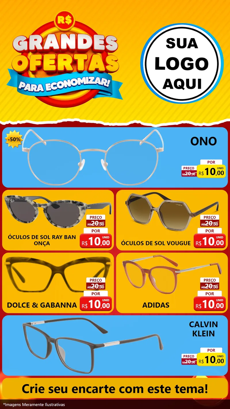 Modelo de TV para TV Vertical com o tema Grandes Ofertas Para Economizar! para Óticas