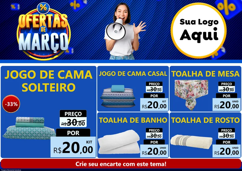 Modelo de Encarte para Encarte A4 Horizontal com o tema Ofertas de Março para Cama, Mesa e Banho