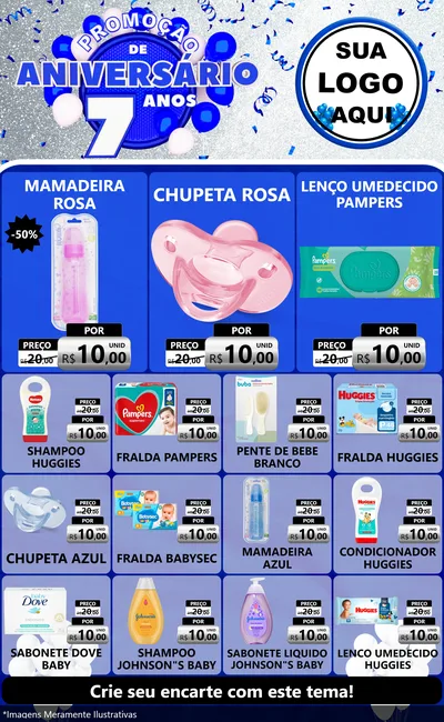 Modelo de Encarte para Encarte Grande com o tema Promoção de Aniversário - 7 Anos para Bebês