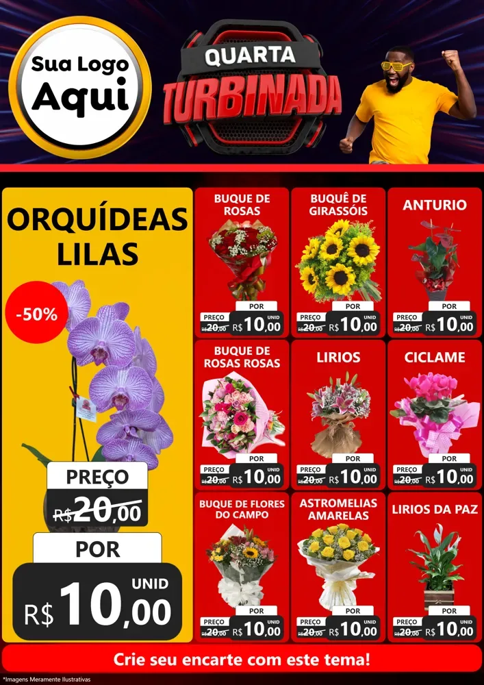 Modelo de Encarte para Encarte A4 Vertical com o tema Quarta Turbinada para Floricultura e jardim