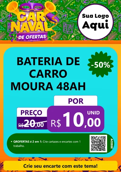 Modelo de Cartaz para Cartaz A4 Vertical com o tema Carnaval de Ofertas para Baterias Elétricas