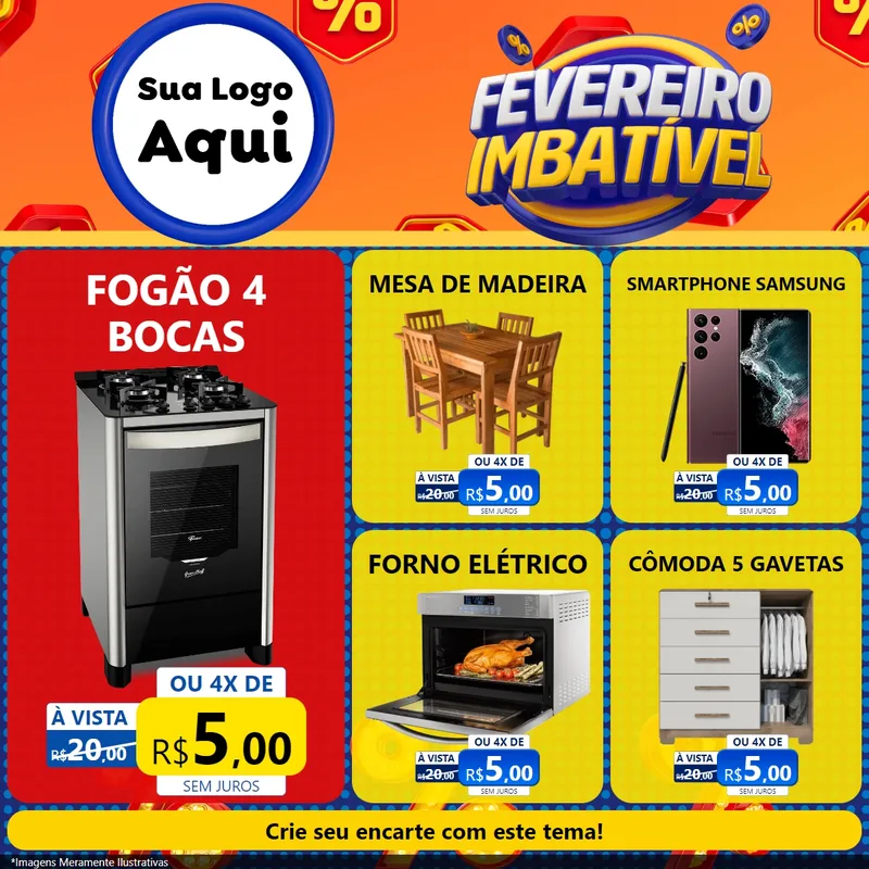 Modelo de Rede Social para Feed Facebook com o tema Fevereiro Imbatível para Móveis e Eletro