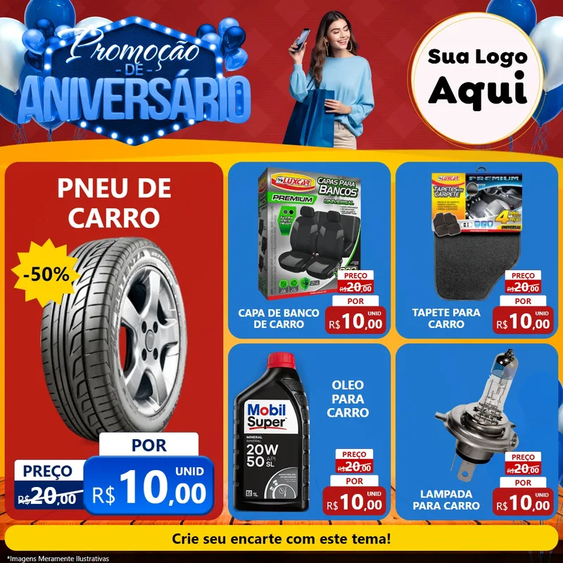 Modelo de Rede Social para Feed Facebook com o tema Promoção de Aniversário para Auto peças