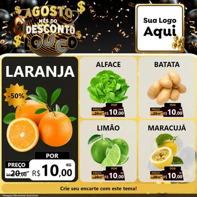 Modelo de Rede Social para Feed Facebook com o tema Agosto Mês do Desconto Louco para Hortifrúti