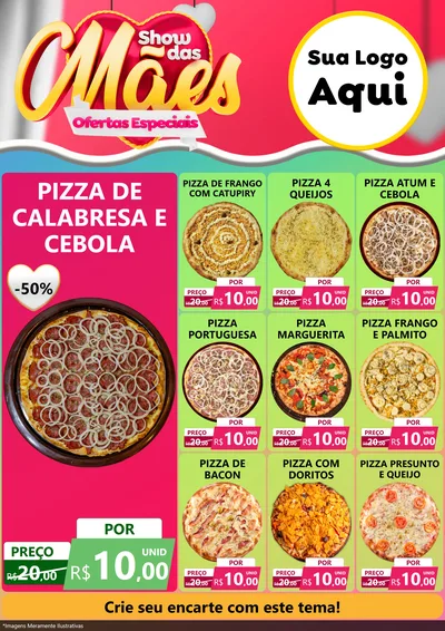 Modelo de Encarte para Encarte A4 Vertical com o tema Show das Mães - Ofertas Especiais para Pizzaria