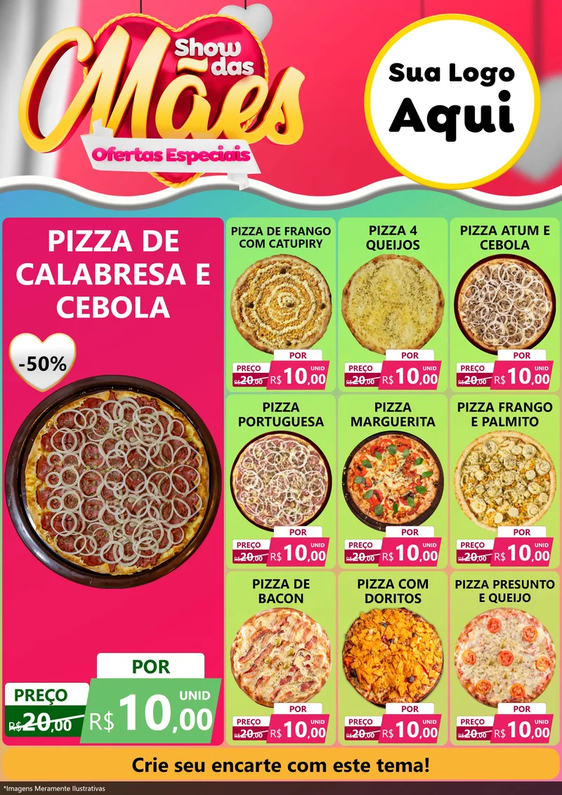 Modelo de Encarte para Encarte A4 Vertical com o tema Show das Mães - Ofertas Especiais para Pizzaria