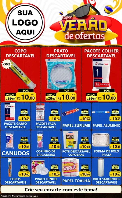 Modelo de Encarte para Encarte Grande com o tema Super Verão de Ofertas para Embalagens