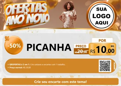 Modelo de Cartaz para Cartaz A4 Horizontal com o tema Ofertas de Ano Novo para Açougue