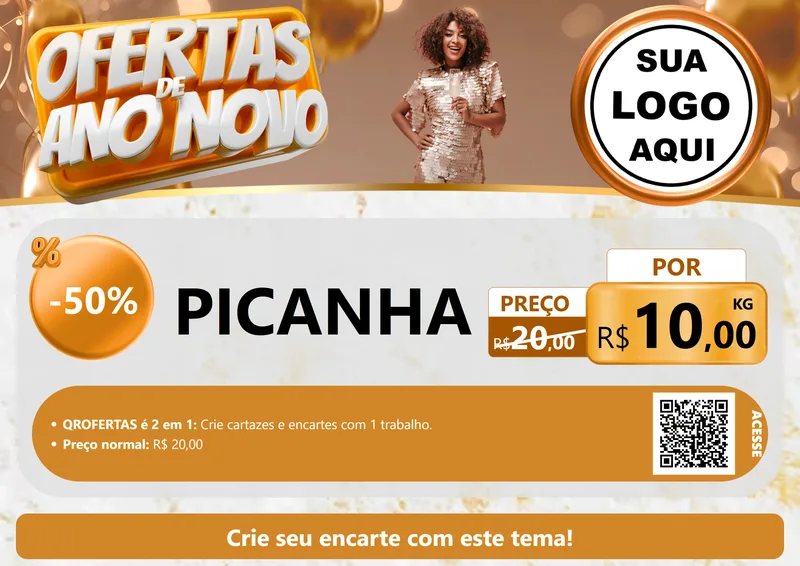 Modelo de Cartaz para Cartaz A4 Horizontal com o tema Ofertas de Ano Novo para Açougue