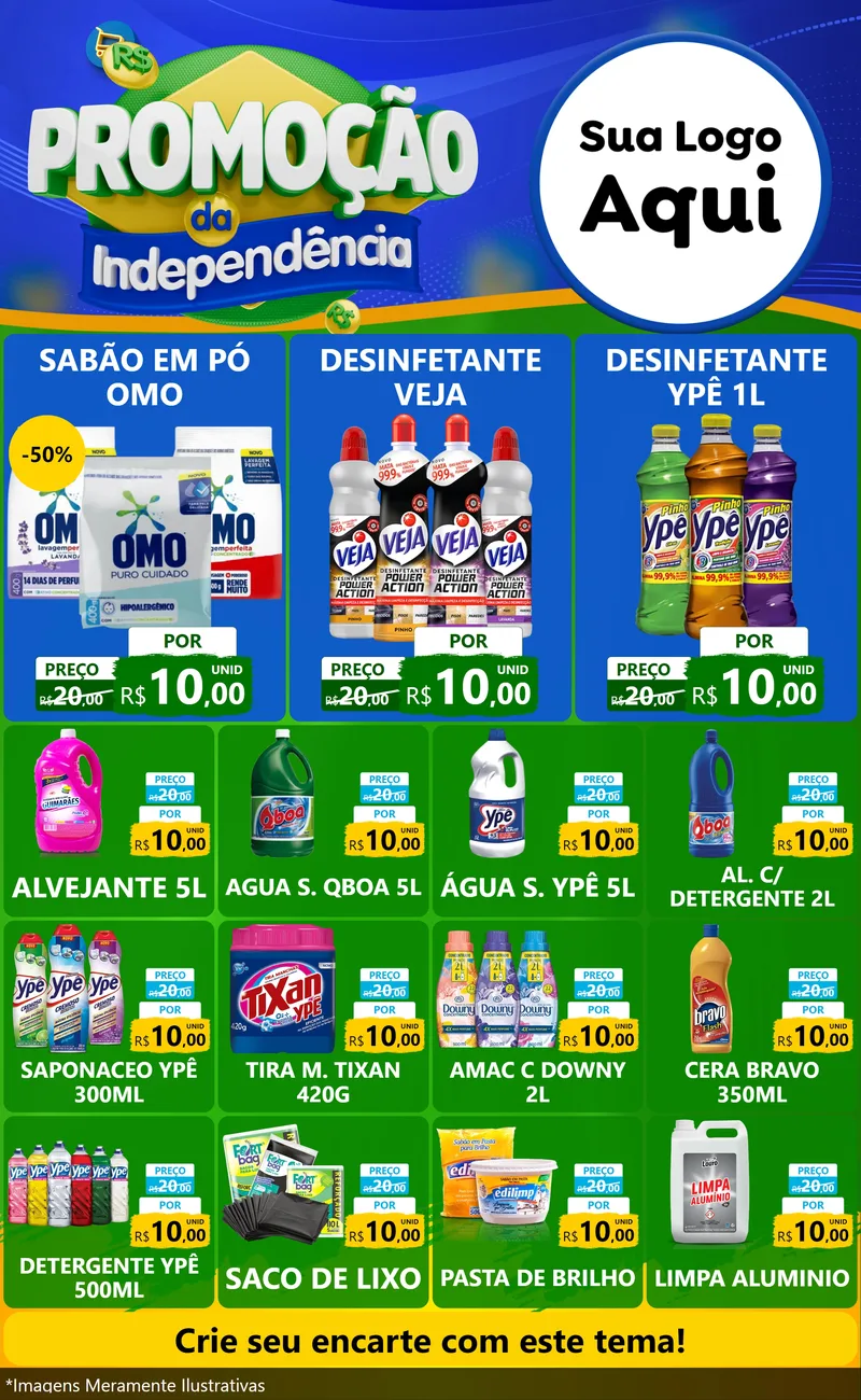 Modelo de Encarte para Encarte Grande com o tema Promoção da Independência para Produtos de Limpeza