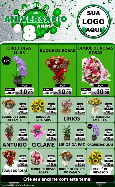 Modelo de Encarte para Encarte Grande com o tema Promoção de Aniversário - 8 Anos para Floricultura e jardim