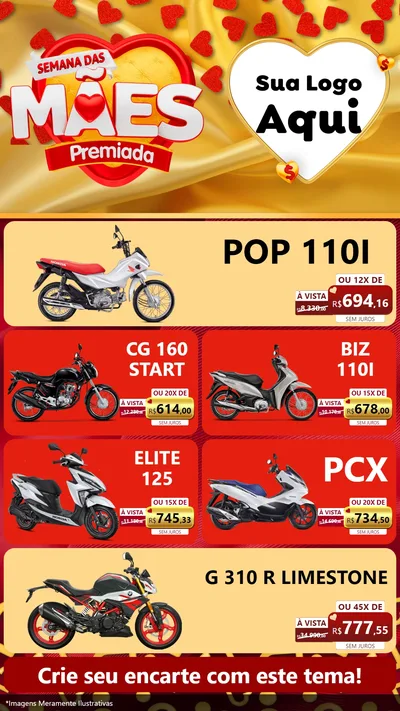 Modelo de TV para TV Vertical com o tema Semana das Mães Premiada para Concessionaria de Motos