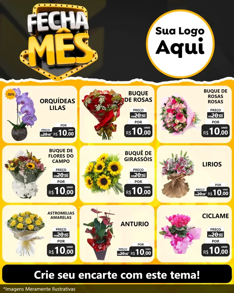 Modelo de Rede Social para Feed Instagram com o tema Fecha Mês para Floricultura e jardim
