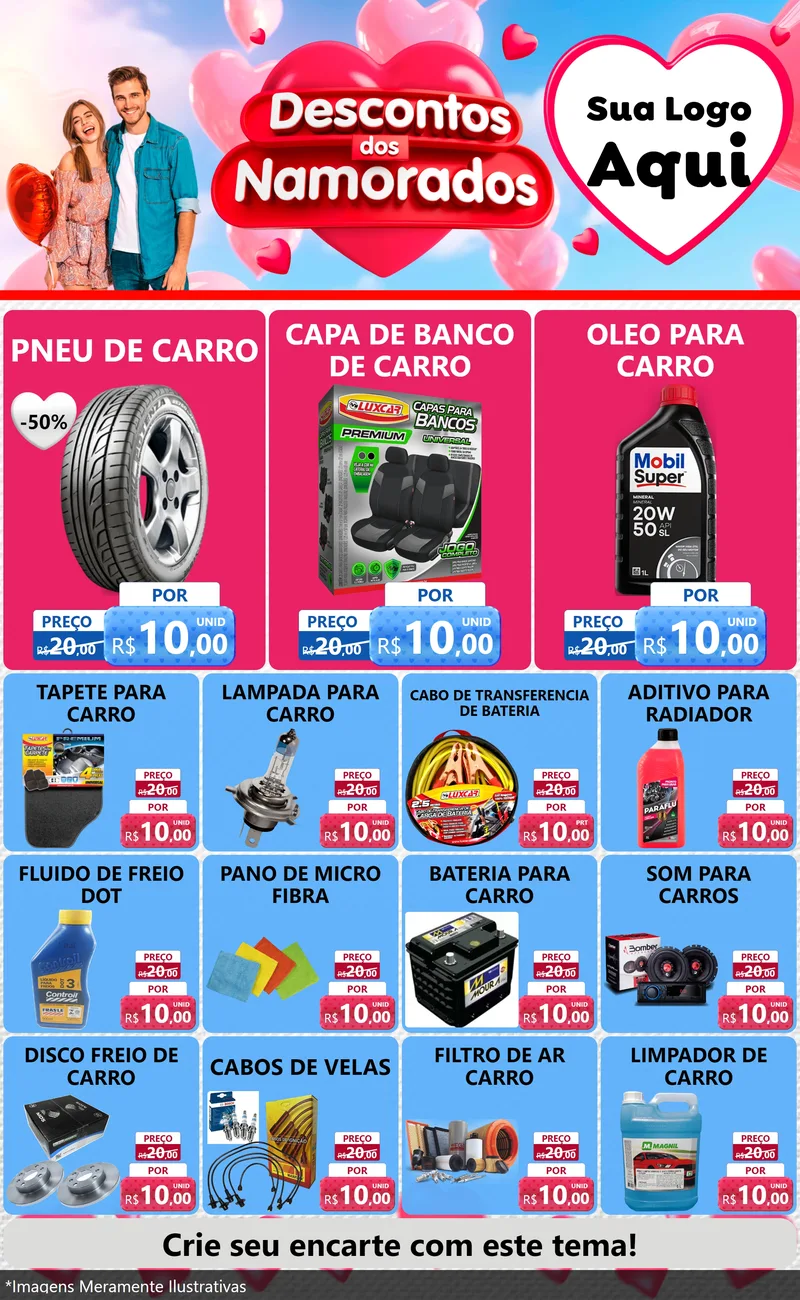 Modelo de Encarte para Encarte Grande com o tema Descontos dos Namorados para Auto peças