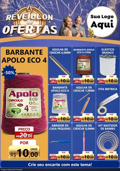 Modelo de Encarte para Encarte A4 Vertical com o tema Réveillon de Ofertas para Armarinho e Aviamentos